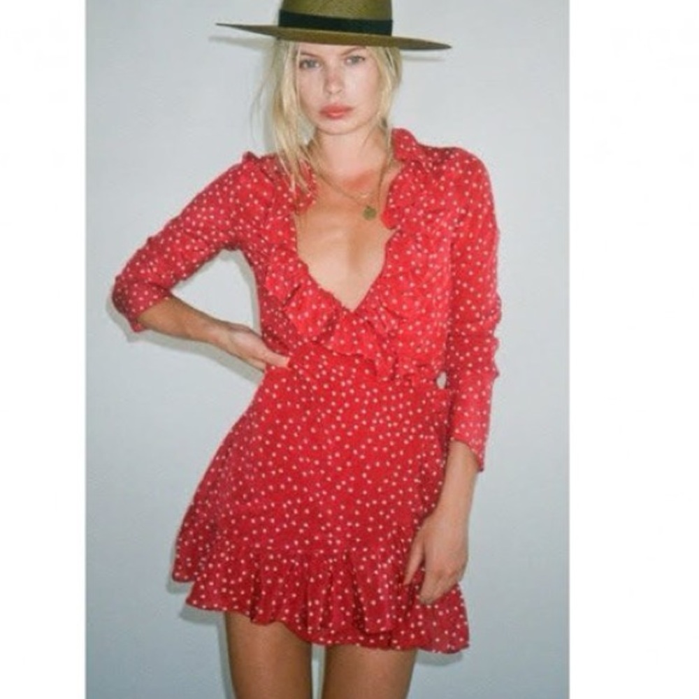 Realisation Par Red Polka Dot Ruffle Mini Dress